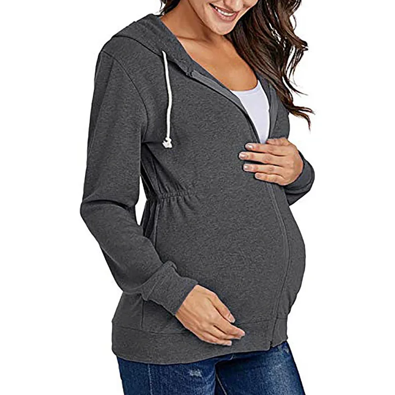 Maternity Women Hooded Jacket Women's Warm Clothes Long-sleeved Sweater Solid Color Pregnant Women Shirt Pregnant Coats
