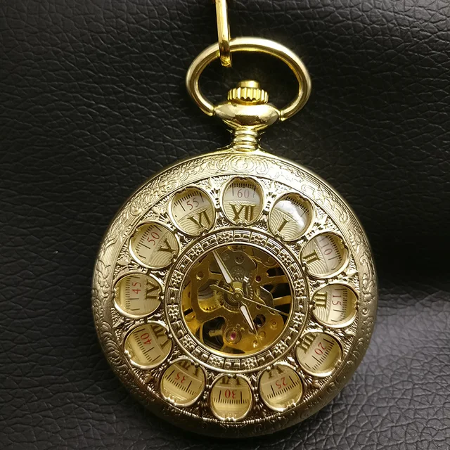 Gold Color Round Hole Mechanical Pocket Watch Men Skeleton Steampunk Industry Fo Gold Color Round Hole Mechanical Pocket Watch Men Skeleton Steampunk Industry Fo