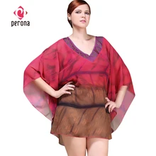 PERONA Сексуальное Женское винтажное шифоновое пляжное платье с бретельками на талии, прозрачное свободное пляжное платье с v-образным вырезом, солнцезащитное покрытие