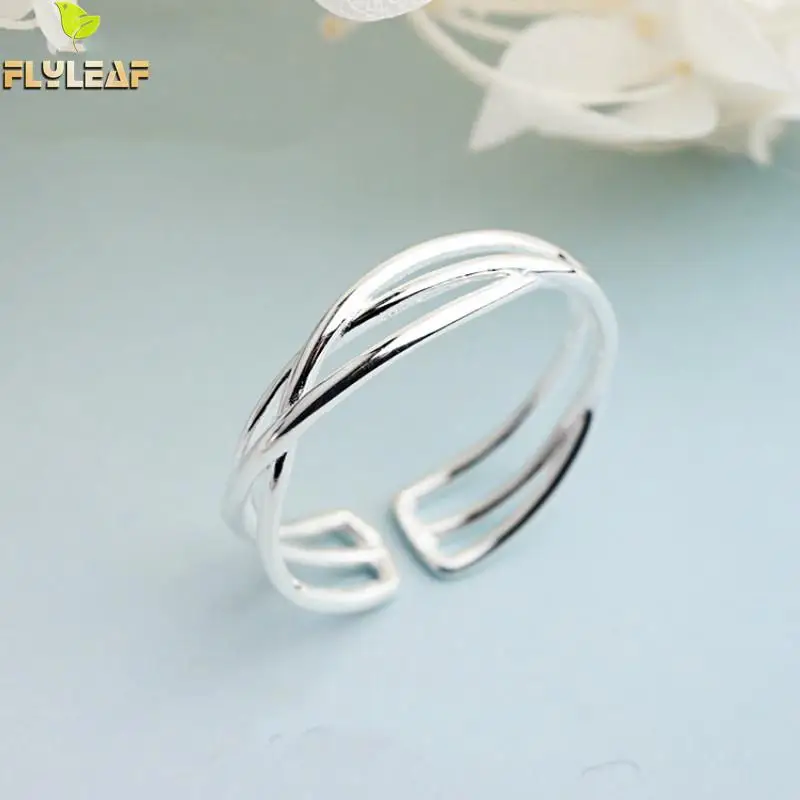 

Flyleaf 100% 925 Sterling Silver Distortion Line Open Rings For Women Adjustable Hollow Fashion Lady Jewelry