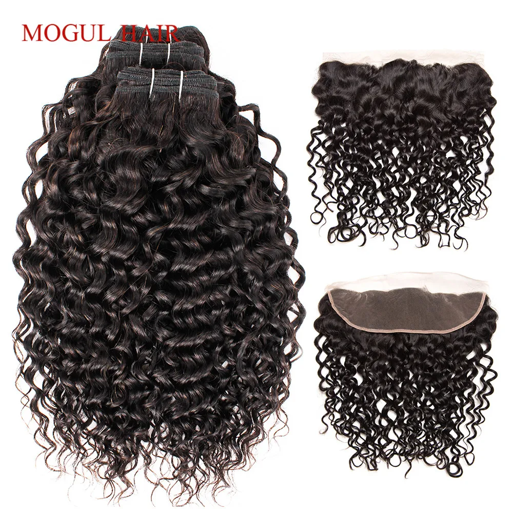 

MOGUL HAIR Brazilian Water Wave Bundles With Frontal 2/3 Bundles With 4x13 Lace Frontal Remy Human Hair weave Extension