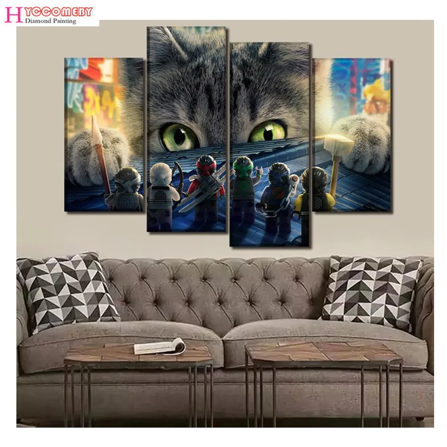 4 pcs set sea cat painting 5d Diy diamond crystal square drill mazayka embroidery cross-stitch free shipping | Дом и сад