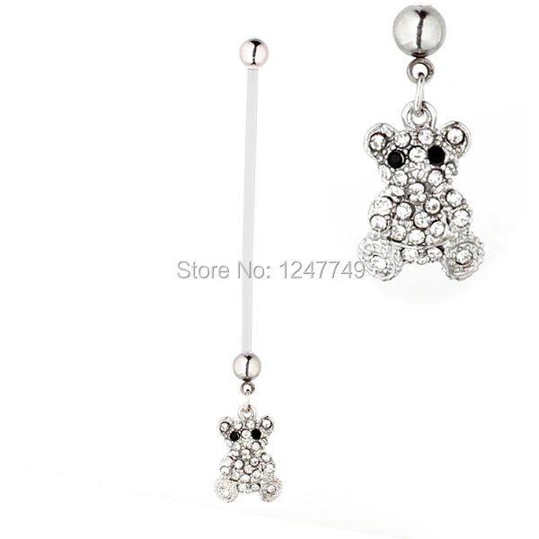 12pcs/lot PTFE 22mm Pregnancy Belly Button Rings Cute Bear Body Piercing Jewelry Belly Piercing
