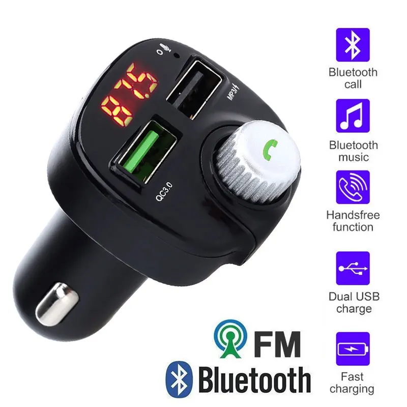 Fm-передатчик QC 3,0 Портативный двойной USB Handsfree Bluetooth автомобильный комплект MP3 Универсальный Автомобильный
