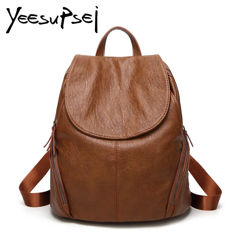 

YeeSupSei Vintage Women Backpack High Quality PU Leather Cover Mochila Escolar School Bag Teenager Girl Handle Herald Backpack