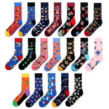

Men Socks Funny Cartoon Dog Stump Axe Airplane Bird Flower Colorful Happy Hip-hop Harajuku Street Male Casual Skate Cotton Socks