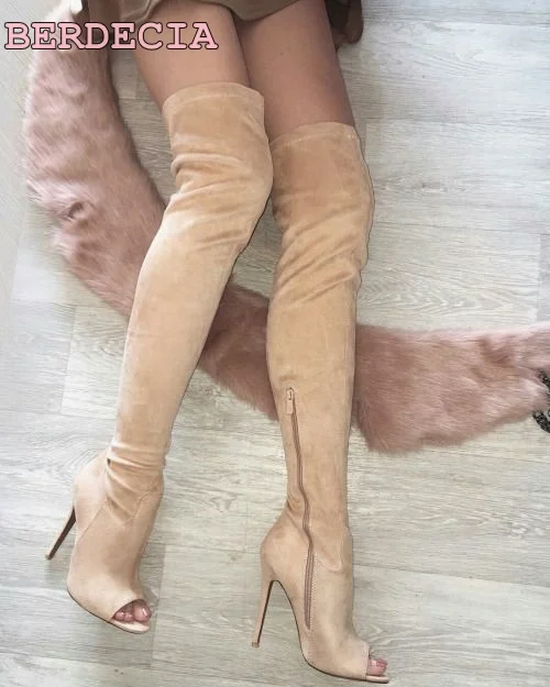 

ladies over the knee suede boots peep toe thin heel thigh high boots 2017 newest woman shoes high quality long boots free ship