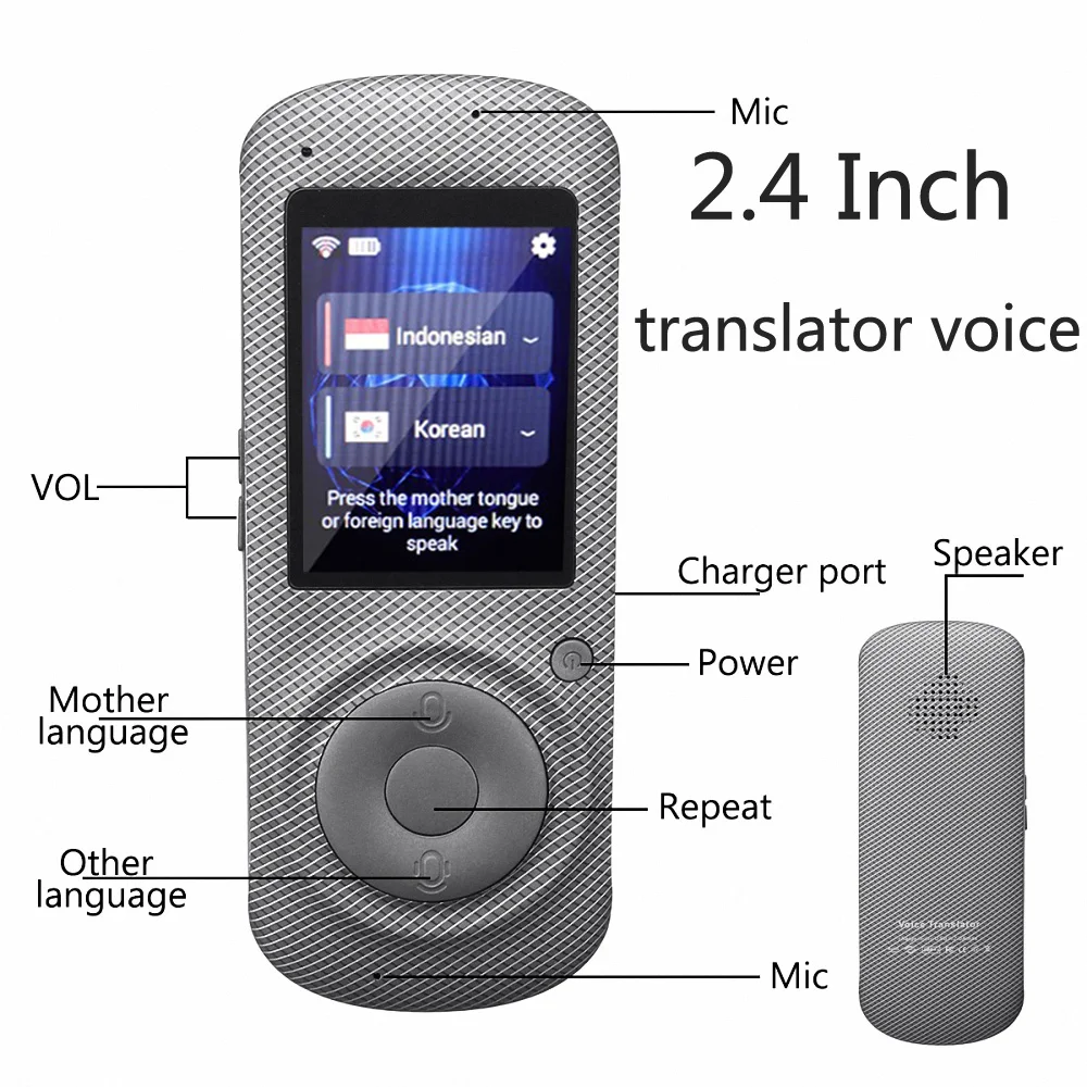 

2.4 Inch Portable WiFi Smart Language Voice Translator Device 45 Languages Instant Voice Translation Travel Business Meeting