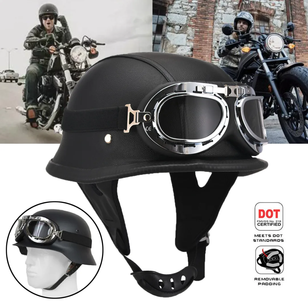 

1PC M/L/XL Size Motorcycle DOT German Style Half Helmet+Scratch Resistant Goggles UV Protective Open Face Helmet