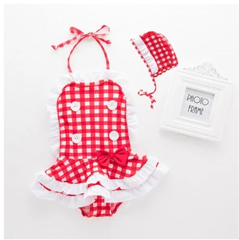 

Girls bikinis Ruffles plaid swimsuit summer kids one pieces swimwear infantil swimming clothing girls bathing suits