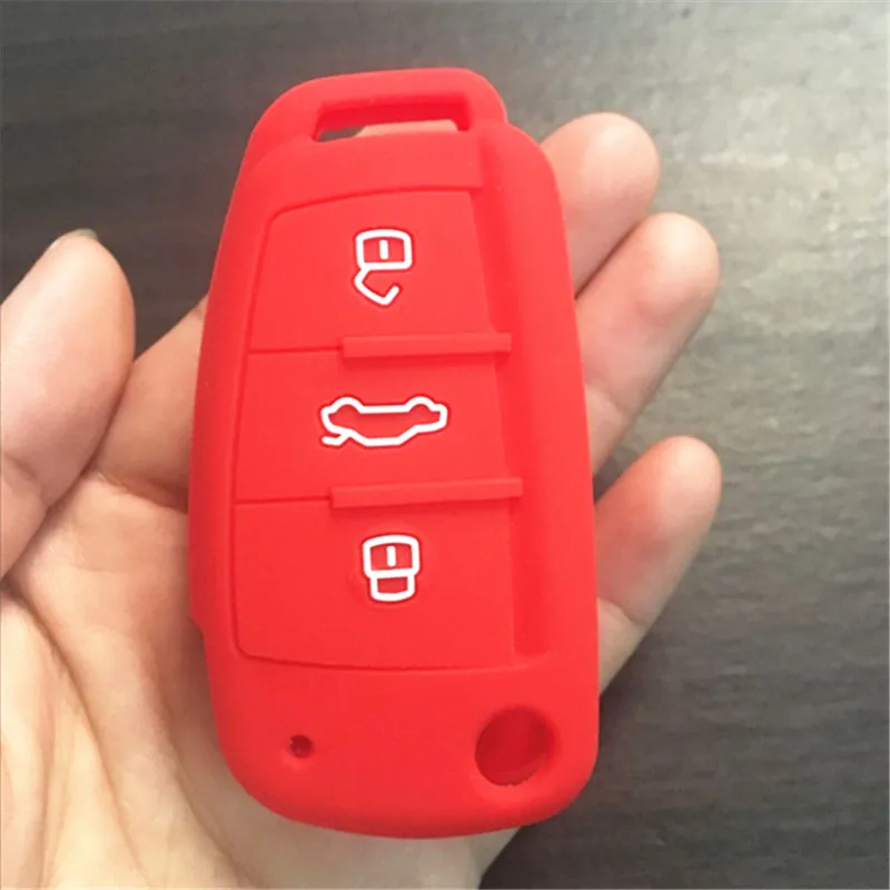 AUTEWODE Silicone car Key Case For Audi s line 3 Button Flip Folding Remote Key Shell Cover s-line fob blank 30pcs - Название цвета: Красный