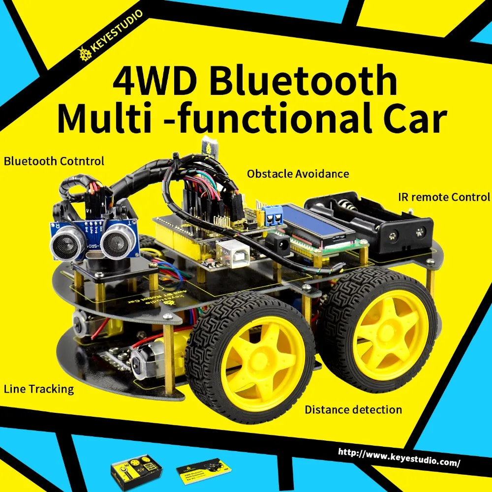 Keyestudio 4WD Bluetooth  Multi-functional DIY Robot Car For Arduino Robot Education Programming+User Manual+PDF(online)+Video