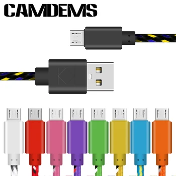 

10 colors 1M 2M 3M round Fabric woven nylon Braided Micro cable Accessory Bundles For Samsung HTC Huawei LG CAMDEMS 100PCS
