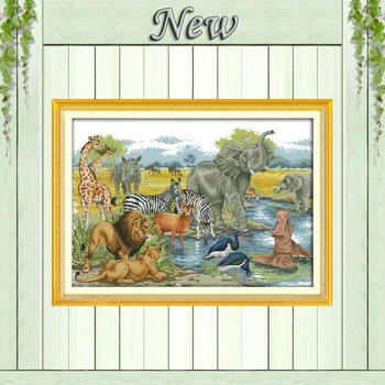 

Animal World scenery elephant decor paintings counted print on canvas DMC 11CT 14CT kits Cross Stitch embroidery needlework Sets