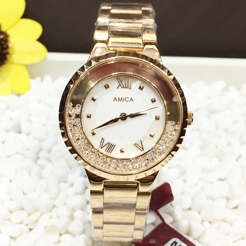 

AMICA Luxury Brand 2020 Fashion Noble Diamond Mirror Stainless Steel Women Waterproof Quartz Watch Ladies Watch Free Shipping