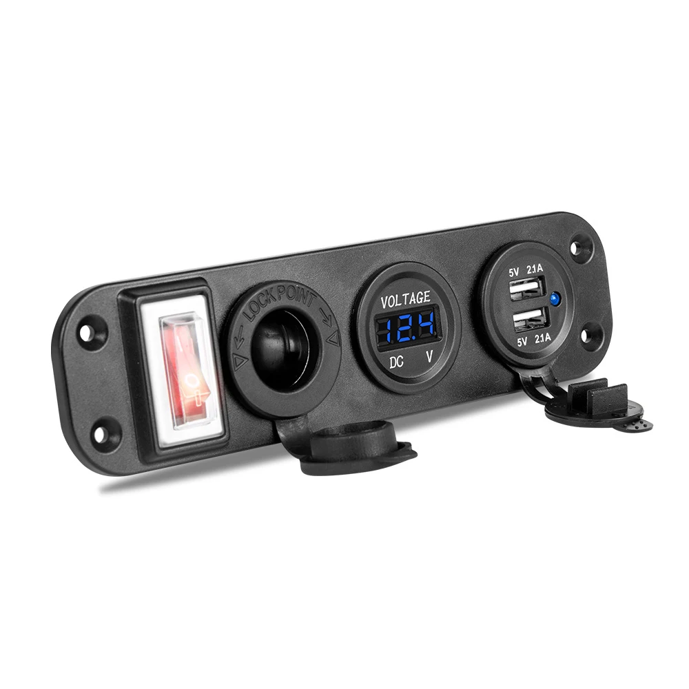 

New 4 in 1 New Digital Voltmeter Dual USB Power Charger Adapter Cigarette Lighter Socket with Rocker Switch 12V Power Socket