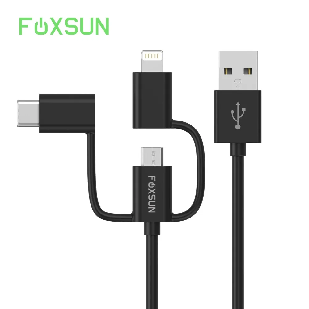 Foxsun USB متعدد المنافذ كابل شحن ل البرق المصغّر usb نوع C كابل ل فون X 8 7 6 Xiaomi سامسونج غالاكسي S8 سريع تهمة 1 M