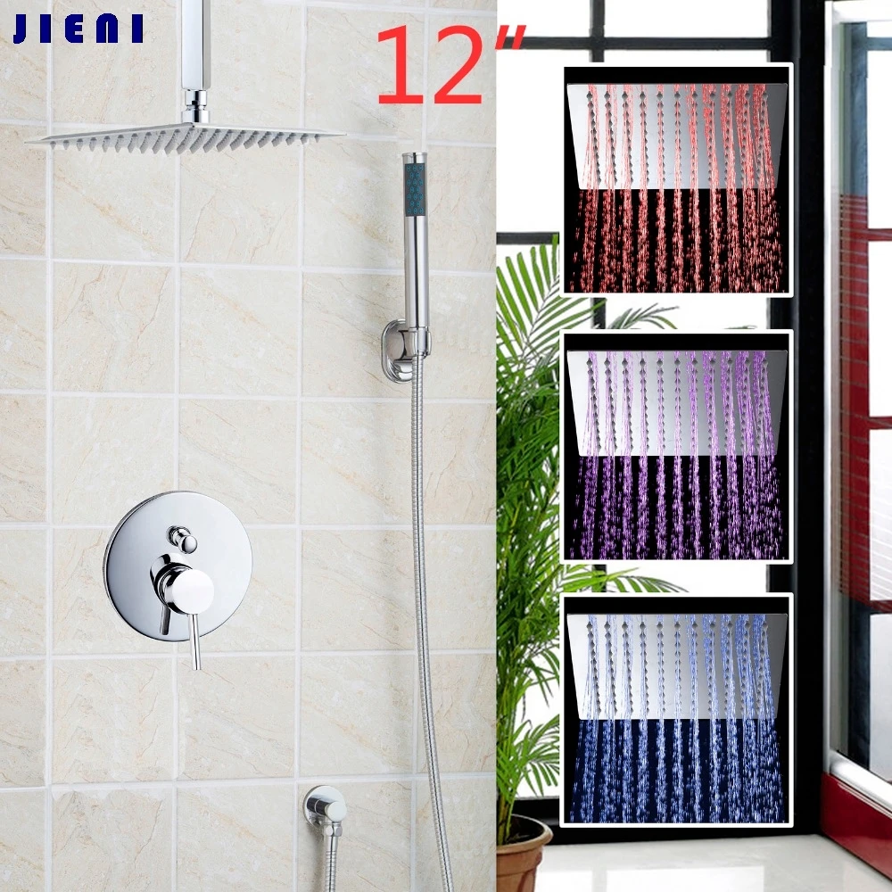 12 Wall Mounted Rain Shower Set Luxury Square Shower Head Shower Set with Handlde Shower Chrome