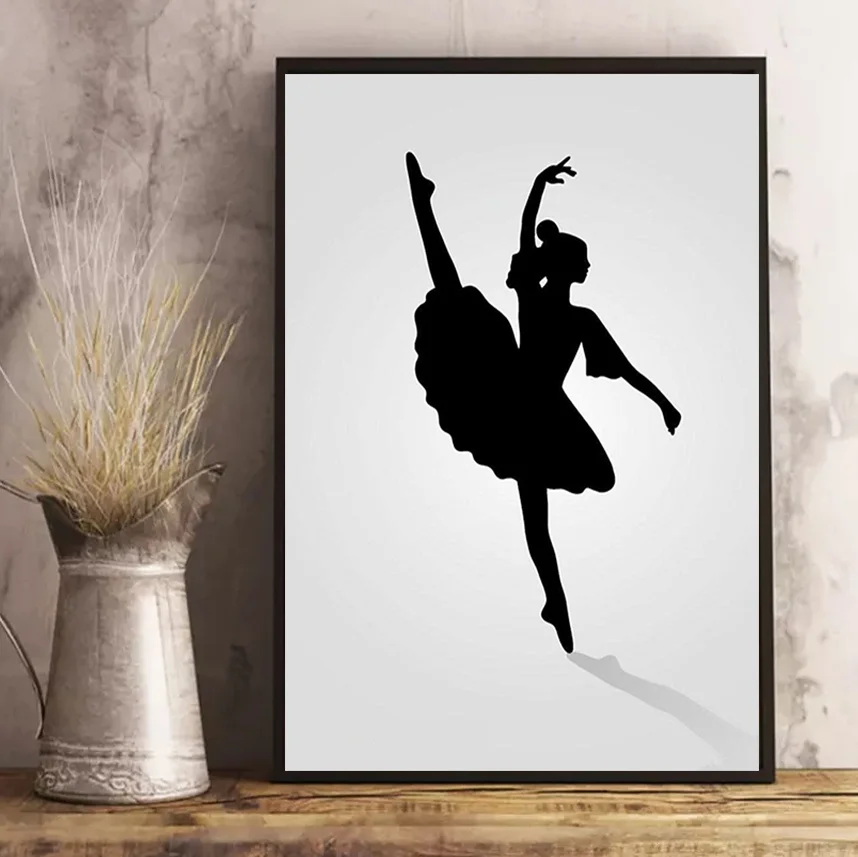 Black and White Wall Art Ballerina Pictures Modern Abstract Painting