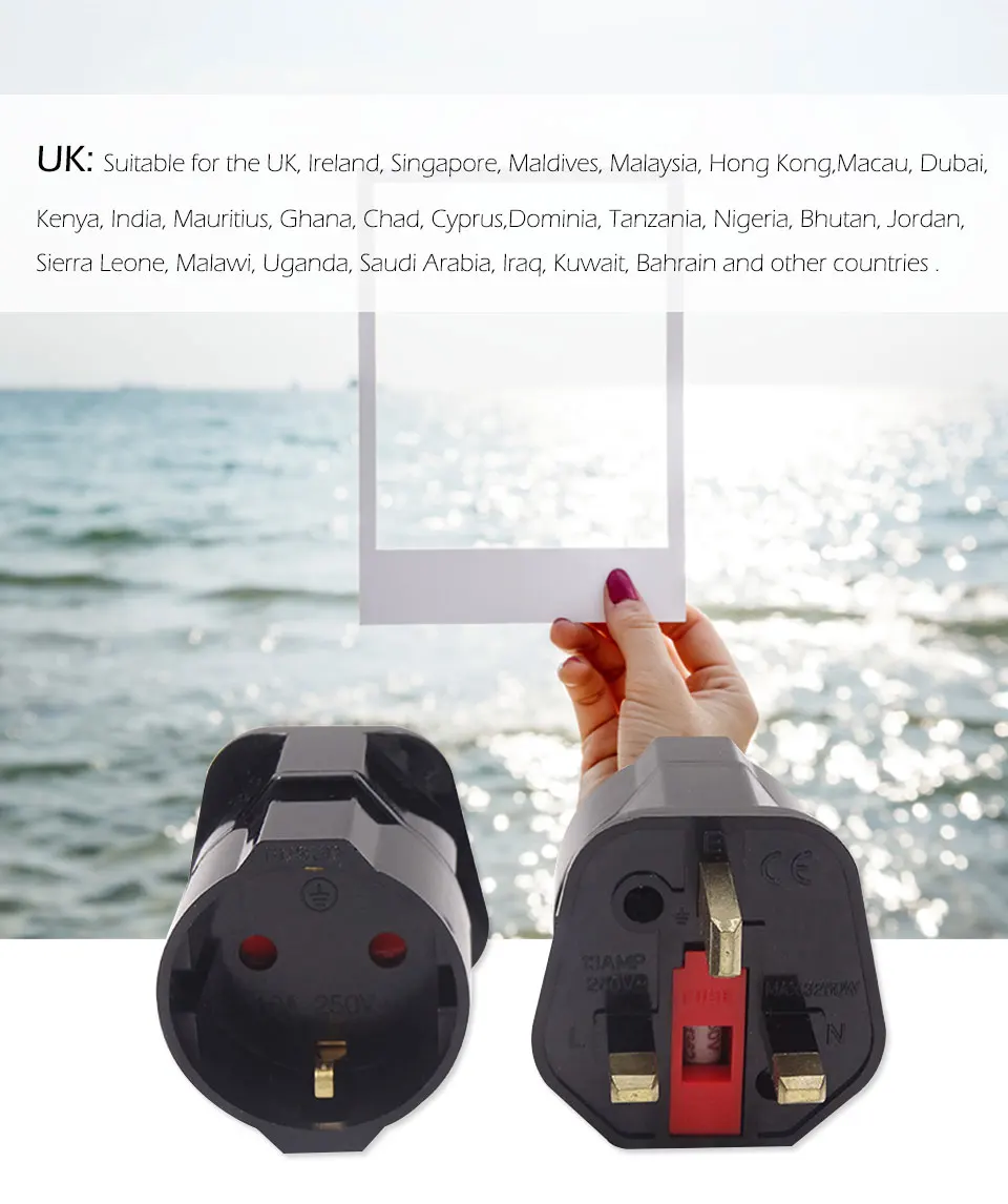 1 PC EU European To UK Adapter Electrical Plug Abroad Travel Socket Converter 13A 250V Rated Isolated Ground White Black Adaptor (6)