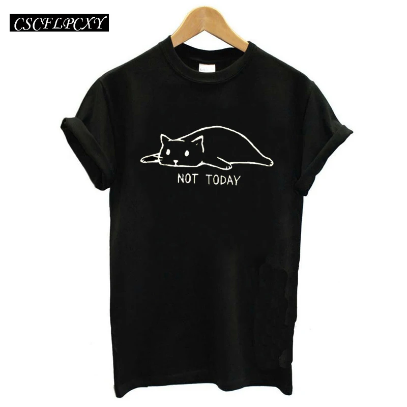 Funny Cat Graphic Tees Women Tshirt Not Today Print Kawaii T Shirt Women Top Femme Ulzzang Cartoon Hippie Camisetas Mujer