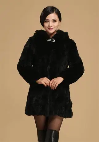 Из натурального меха благородного кролика, пальто из натурального кроличьего меха для женщин зимняя меховая куртка Большие размеры F559 - Цвет: black