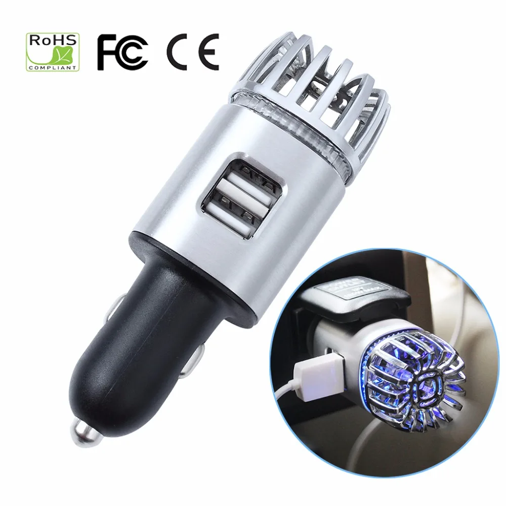 

Car Air Purifiers 2 in 1 Negative Lons with Dual USB Charger Ionizer Air Freshener Ionic Odor Eliminator Smoke Bacteria Purifier