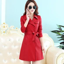 Новая осенне-зимняя модная уличная Женская длинная стираемая куртка из искусственной кожи Новая женская элегантная мягкая кожаная куртка пальто Тренч