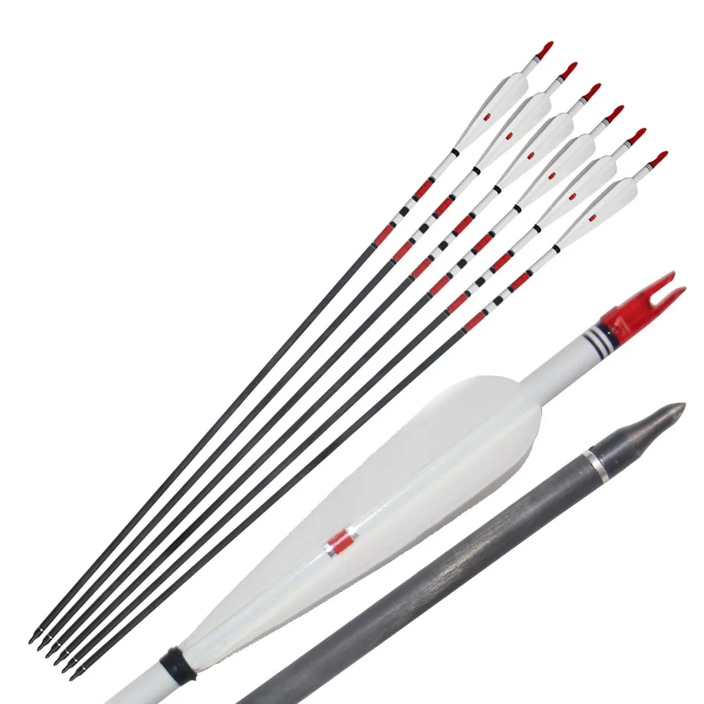 

6pcs Real Turkey Feather Fletch Pure Carbon Arrows Length 31" Spine 500 for Hunting Archery for Compound and Recurve Bow