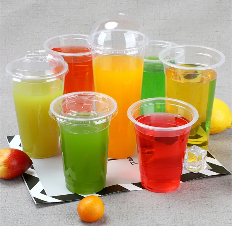 50 шт прозрачный одноразовый стеклянный пластиковая чашка для сока 370 ml 500 ml 700 ml Емкость чай с молоком холодный напиток упаковки кружки с
