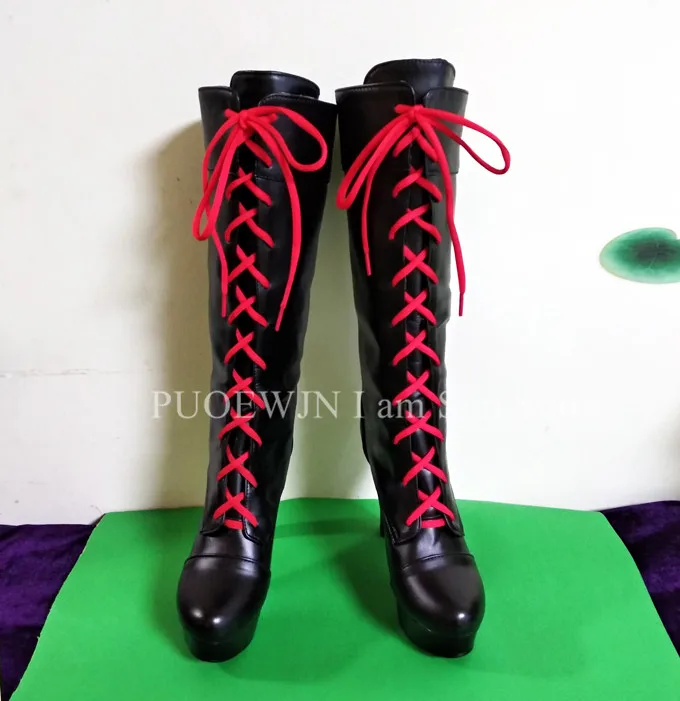 SBluuCosplay Anime Enoshima Junko Cosplay Boots Lace Up High Heel Shoes New+Drop Shipping Pu Leather cute halloween costumes