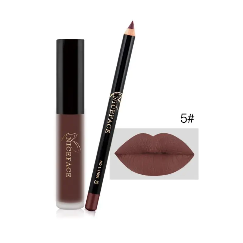 

Lip Make Up Suit Cosmetic Matte Lipstick Long Lasting Waterproof Liquid Lip Gloss + Lip Liner Makeup Set