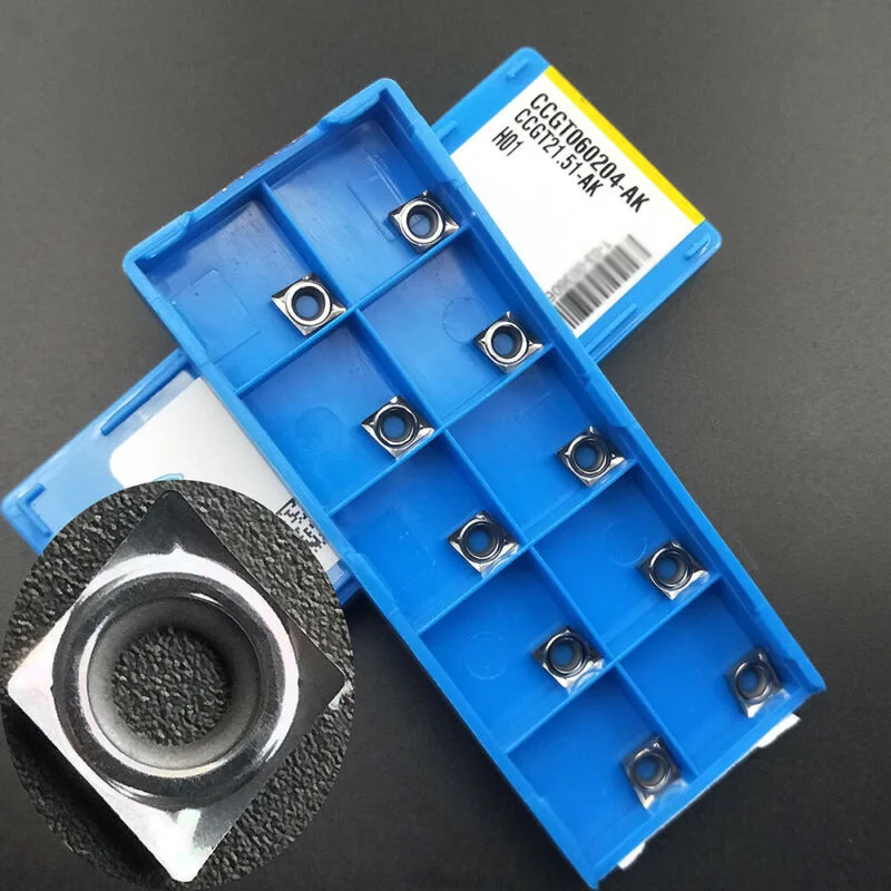 

10*Cutters Hard Alloy Box-packed Cutter For CCGT060204-AK H01 CCGT21.51 CCMT0602 For Aluminum copper