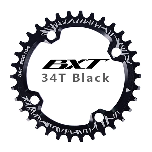 BXT MTB Кривошип горного велосипеда Звездочка узкая широкая Цепь 32 T/34 T/36 T/38 T сплав велосипед Кривошип 104BCD одна пластина часть цикла - Цвет: 34T black