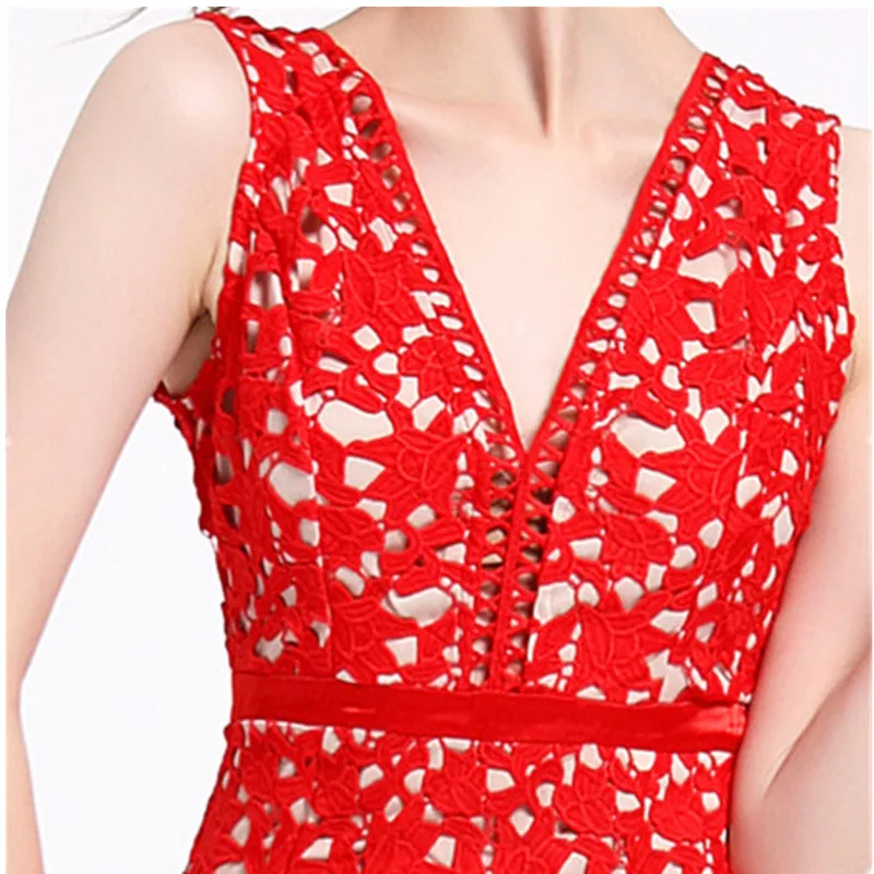 2018 новые женские летние платье vestidos модный v образный вырез кружева выдолбленные