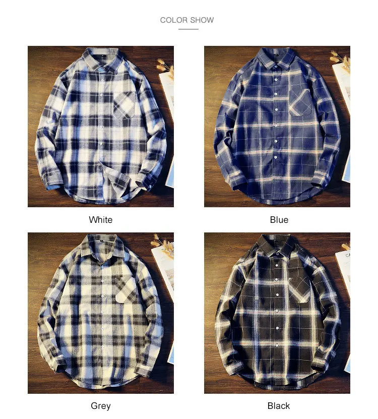 Men's Casual Plaid Dress Shirts Long Sleeve Urban Streetwear Casual Button Up Shirt For Male Large-Scale Plaid Pocket Top CS08 (2)