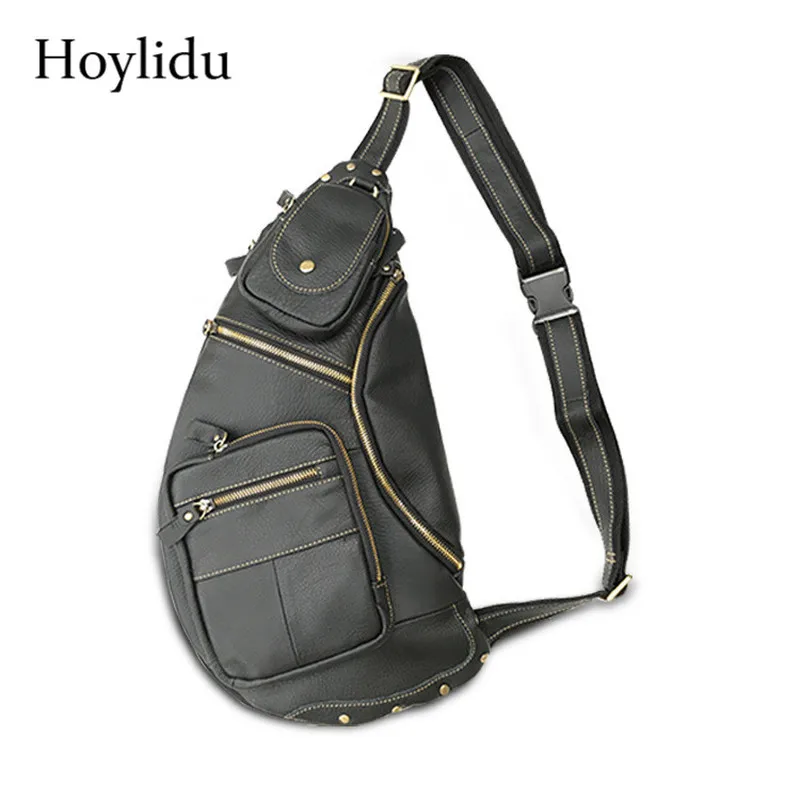 

New Vintage Fashion Men Chest Bag Genuine Cow Leather Multifunction Multi-layer Waterproof Shoulder Bag Travel Messenger Bags