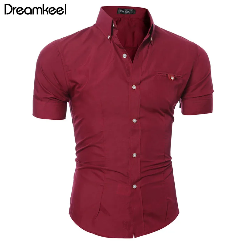 

Men Shirt Bussiness Luxury Lapel Button Down Male Short Sleeve Top Blouse Casual Solid Hawaiian Shirt Hit Color Slim Shirts Y