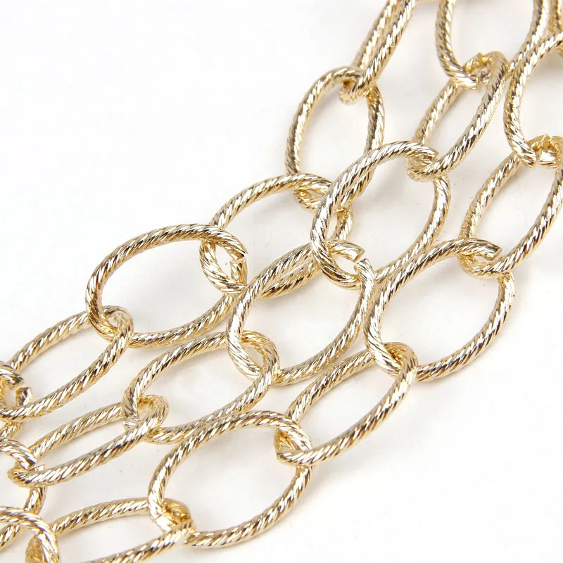 Big Aluminum Gold O Shape Textured Cable Curb Chains Bulk Fit Bracelets