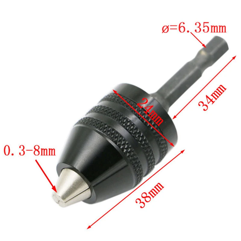 

SWDPORT 0.3-8mm 1/4" 6.35mm Black Keyless Drill Chuck Screwdriver Impact Driver Adaptor Hex Shank Drill Bits Diameter Power Tool