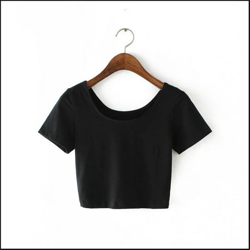 

Summer New Women U neck Sexy Crop Top Ladies Short Sleeve T-shirt Femme Tee Shirt Basic Stretch T shirts