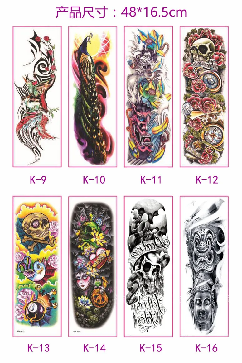 5 шт. водонепроницаемые временные тату Стикеры полные руки большой череп старые