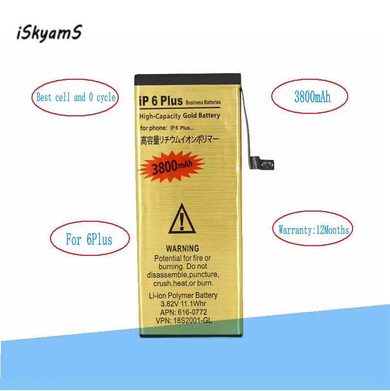 

iSkyamS 1x 3800mAh 0 zero cycle Gold Replacement Li-Polymer Battery For iPhone 6Plus 6 Plus 6+ 6 + Accumulator Batteries