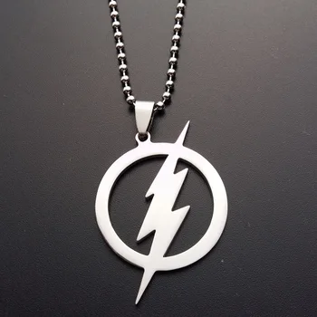 

wholesale fashion Stainless Steel Superhero silver color The Flash Lightning Symbol pendant Beads Chain Necklace statement gift