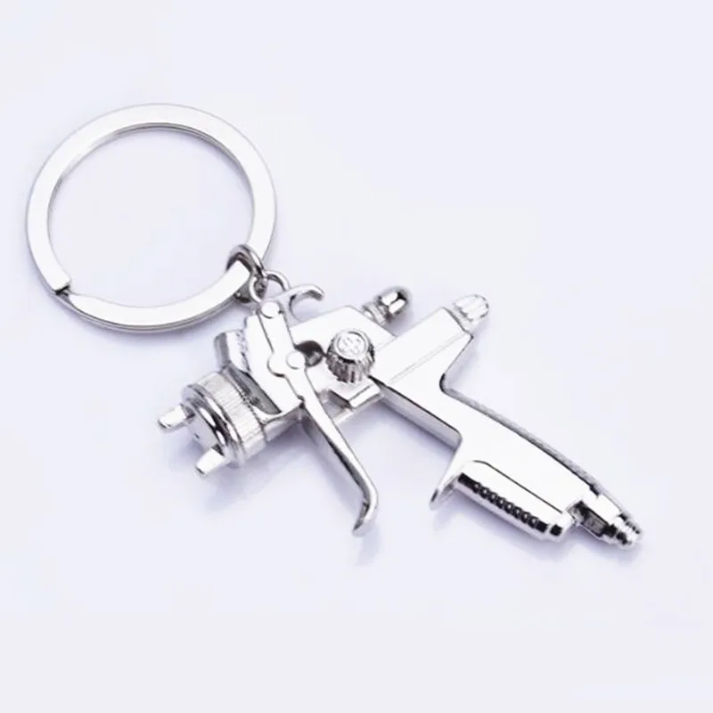 

creative new silver water spray gun key chain zinc alloy men's car key ring motorcycle auto parts turbo key ring small pendant