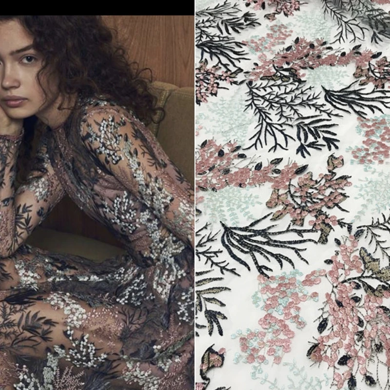 

Latest Fashion Multicolored Tulle Mesh embroidery Lace fabric Kid Women dress garment fabric material DIY sewing fabric