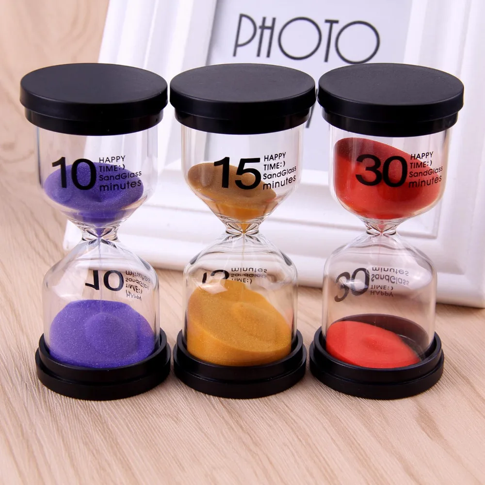 

3pcs Hourglass Sand Clock Timer Sandglass 10 15 30 min for Classroom Game Home Office Decoration Assorted Random Colors
