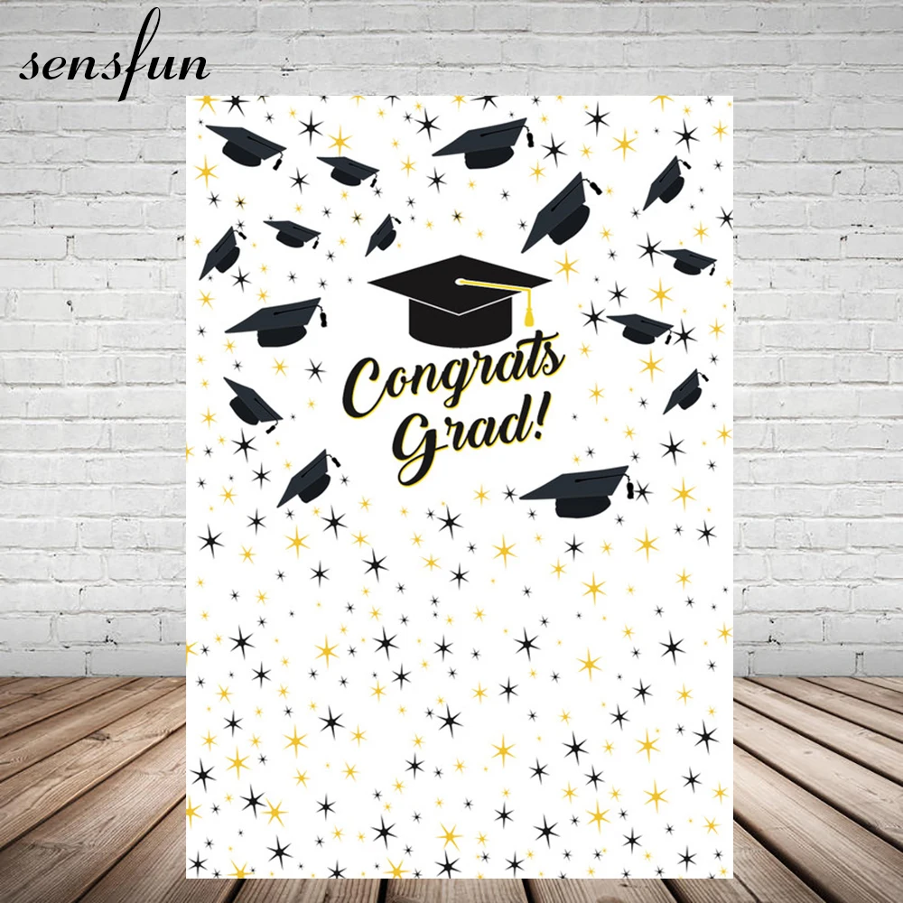 

Sensfun Congrats Grad Photography Backgrounds Bachelor Cap Little Stars White Graduation Backdrop 5x7FT Vinyl