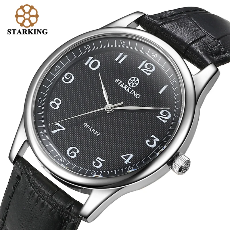 

STARKING Japan Quartz Watch Men Fashion Top Brand All Black Genuine Leather Sapphire Business Wristwatch Retro Male Clock 3ATM