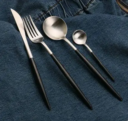 

Western food steak knife and fork spoon black black handle 304 stainless steel knife and fork western-style food tableware four-